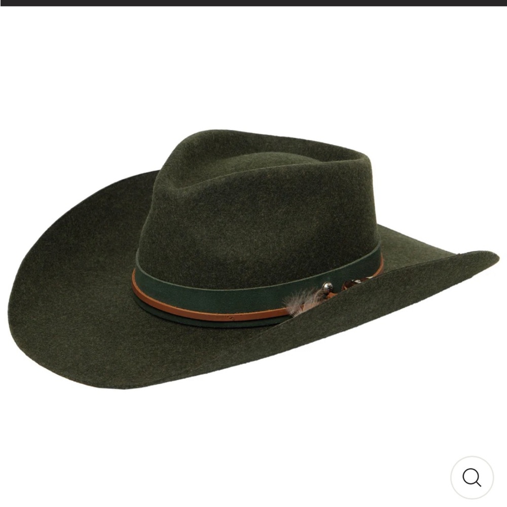 Frye Dark Olive Wool Western Hat with Brown Trim
